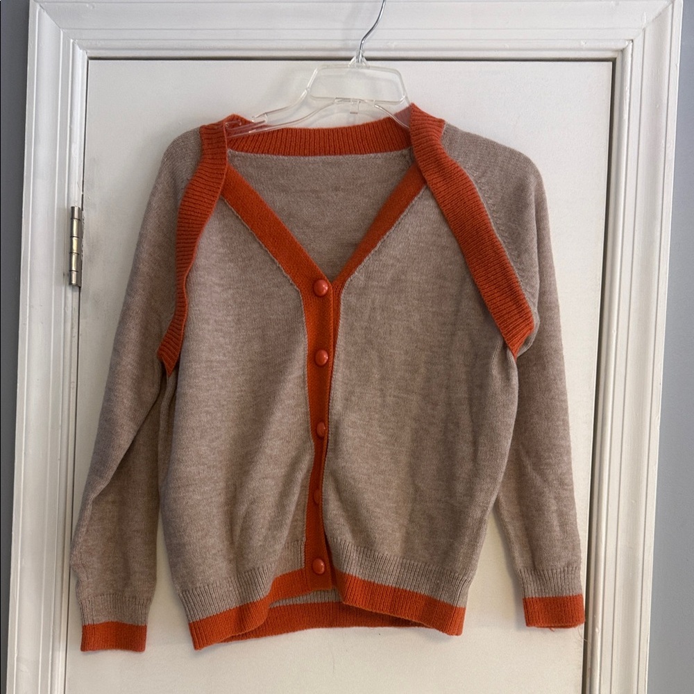 Stylish Women's Cardigan in Tan and Orange